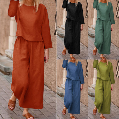 Women's Loose Fitting Shirt And Pants Two-piece Set