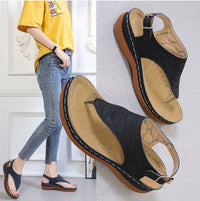 Women's Cowhide Roman Sandals – T-Strap Buckle & Wedge Comfort