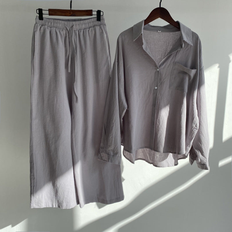 Liva | Summer Cotton and Linen Shirt Outfit with High-Waist Loose Trousers