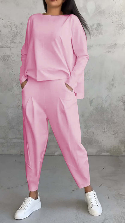 UrbanChic |White Women's Long-Sleeved Sweater and Harem Pants Suit