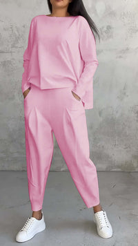 UrbanChic |White Women's Long-Sleeved Sweater and Harem Pants Suit