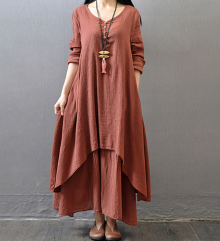 Arabelle | Retro Linen Cotton V-Neck Long Sleeve Swing Dress for Women