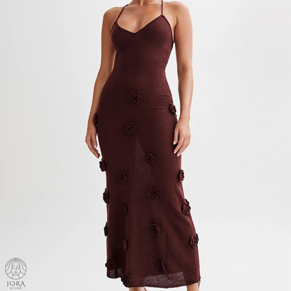 Amara™ | Rückenfreies Kleid mit Schnürung und dreidimensionalem Blumenmuster