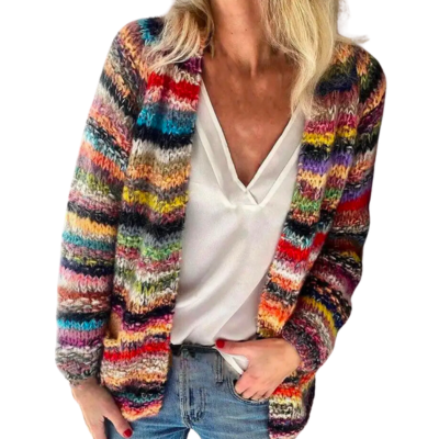RainbowVibe Style Colorful Pattern Loose Cardigan Sweater Coat