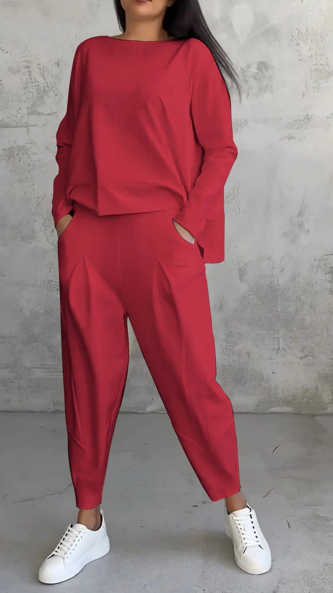 UrbanChic |White Women's Long-Sleeved Sweater and Harem Pants Suit