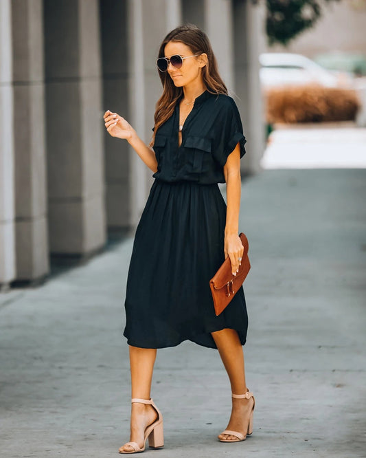 Callista | Women's Casual Cotton Midi Dress with Pockets – Summer Style