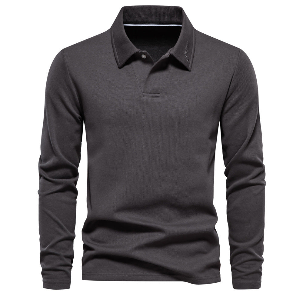 Men's Casual Long Sleeve Polo Shirt | Solid Color Cotton Blend Top