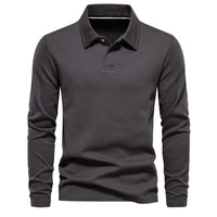 Men's Casual Long Sleeve Polo Shirt | Solid Color Cotton Blend Top