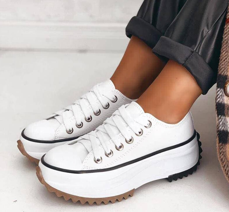 Low Top Thick Sole Multicolor Canvas Lace-Up Shoes