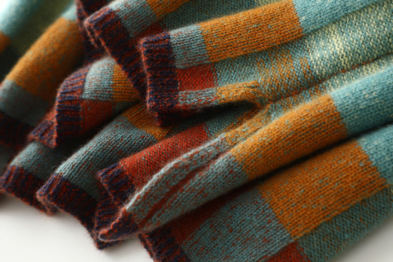 Lena | Checkerboard High Neck Wool-Look Sweater