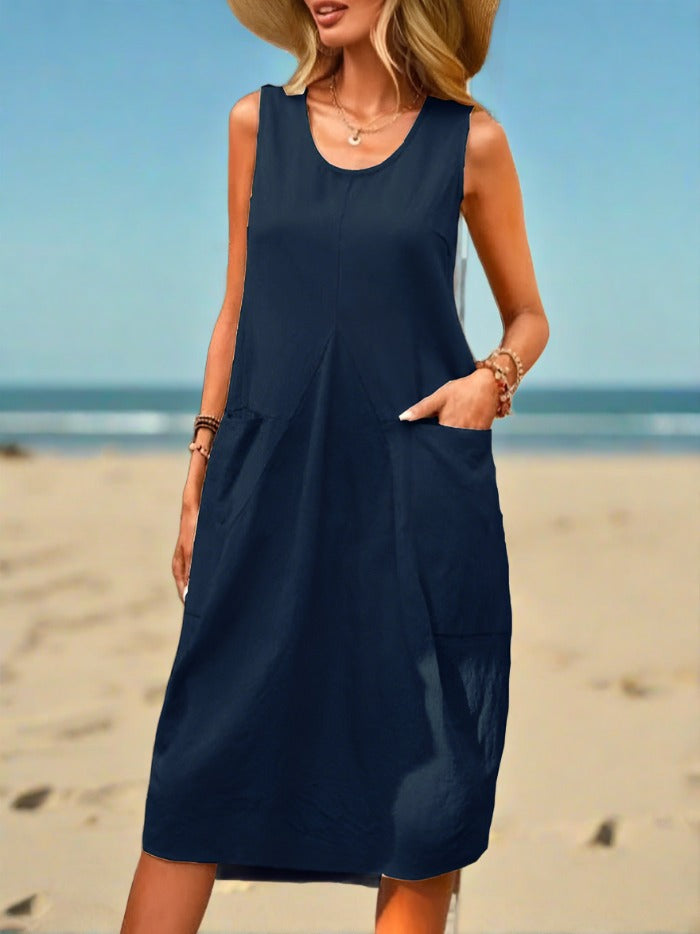 Matilda | Sleeveless Cotton-Linen Summer Dress with Pockets