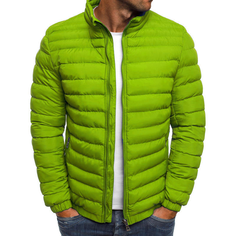 Herrenjacke mit Reißverschluss, einfarbig, lange Ärmel, Taschen, kältebeständig, Herbst, dicker, mit Baumwolle gefütterter Mantel für den Außenbereich