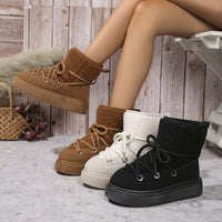 Fashion Lace-up Snow Boots Winter Flat Thick-soled Height-enhancing Cotton