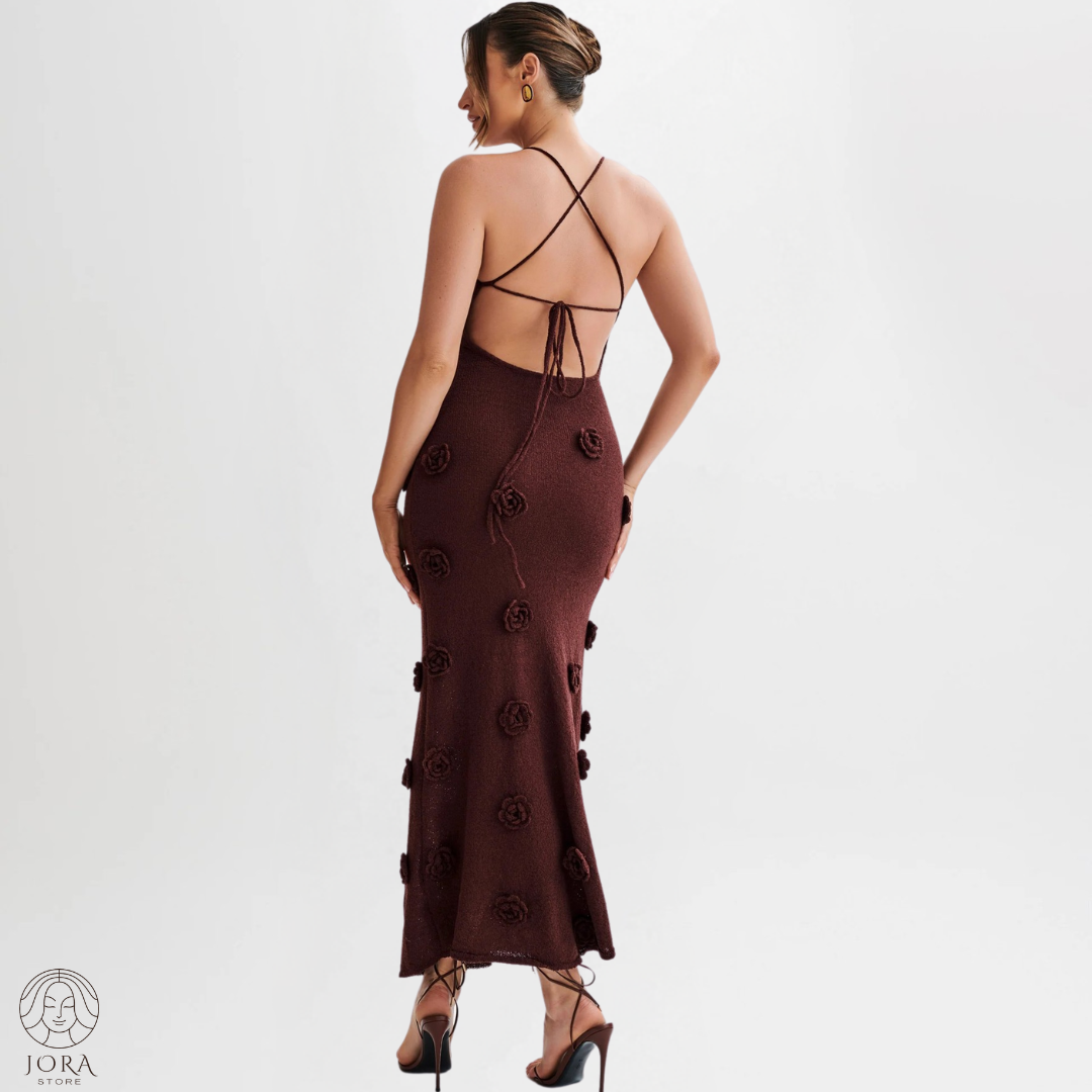 Amara™ | Rückenfreies Kleid mit Schnürung und dreidimensionalem Blumenmuster