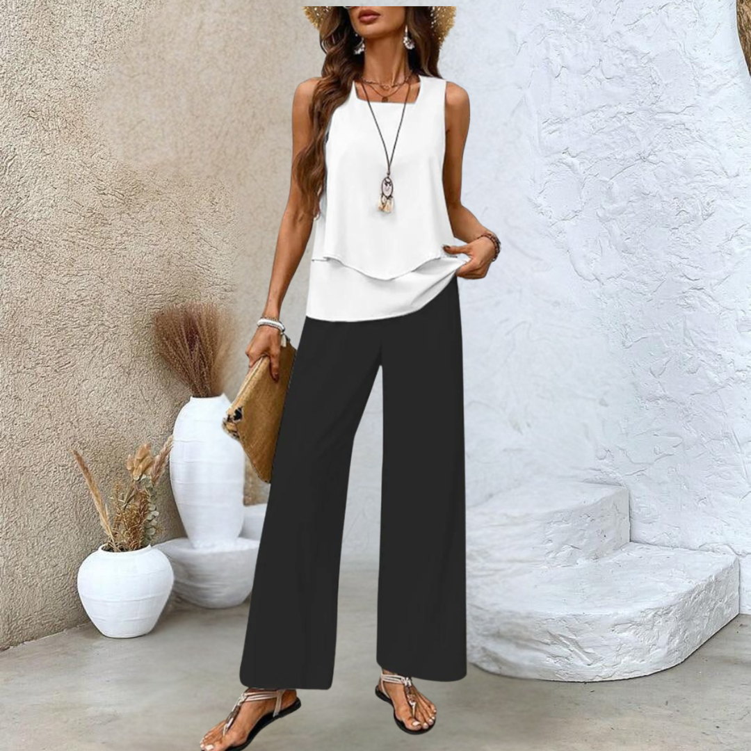 FloralEase | Sleeveless Vest and Loose Pants Set