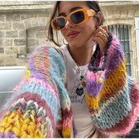 Bella | Rainbow Striped Knit Cardigan Sweater