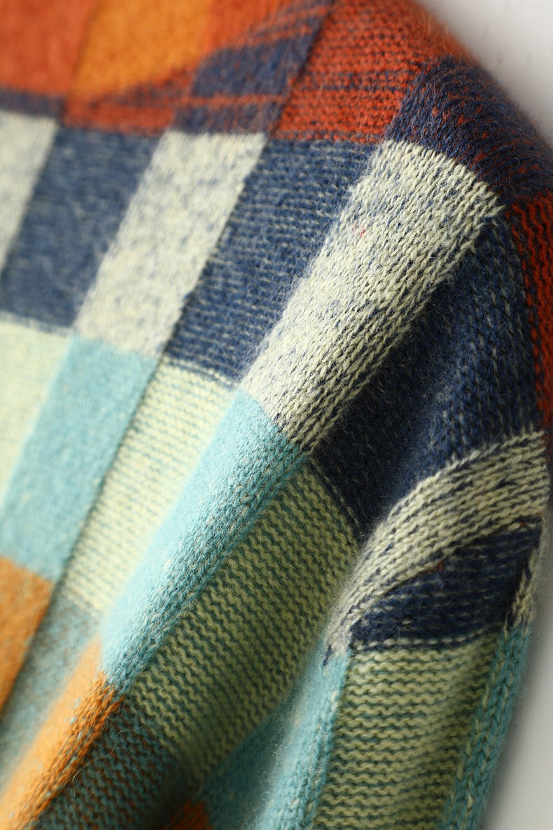 Lena | Checkerboard High Neck Wool-Look Sweater