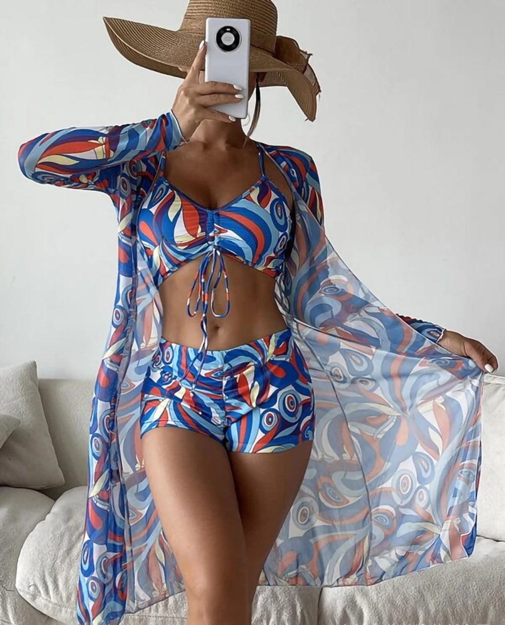 SunSplash High-Waist Three-Piece Swimsuit Set