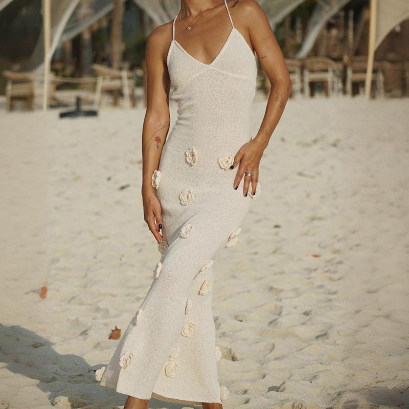 Amara™ | Rückenfreies Kleid mit Schnürung und dreidimensionalem Blumenmuster