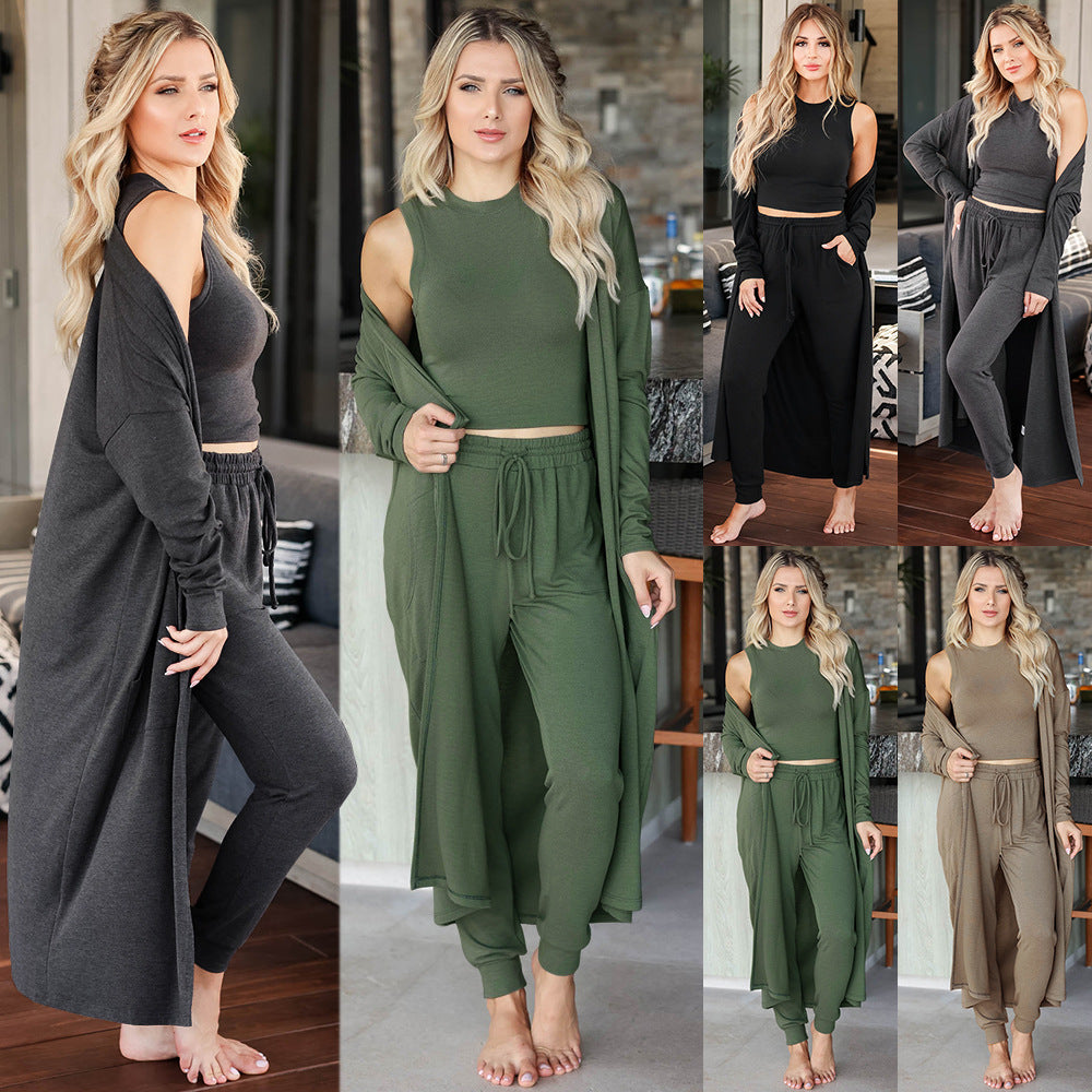 Amy™ | 3-teiliges Set aus Strickjacke, bauchfreiem Top und Hose mit Kordelzug für Damen