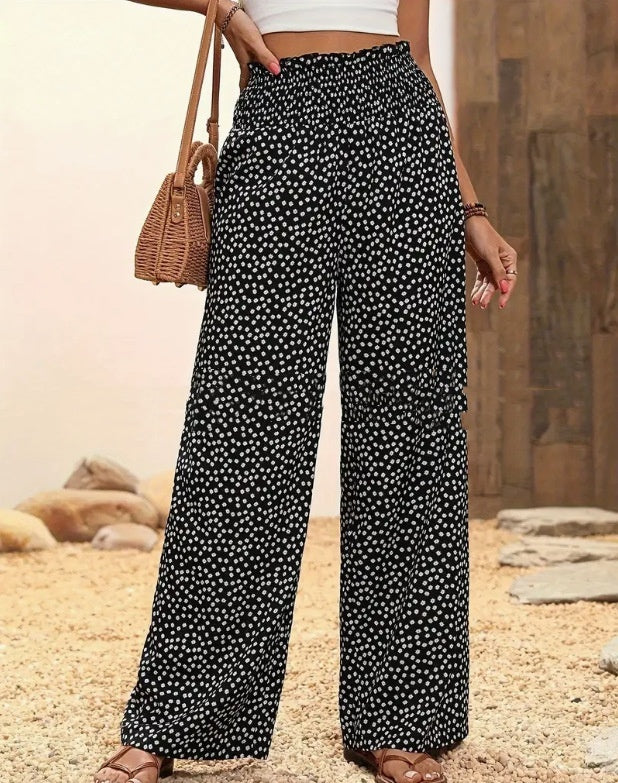 Polka Dot High Waist Straight-Leg Women's Trousers – Comfy Fit