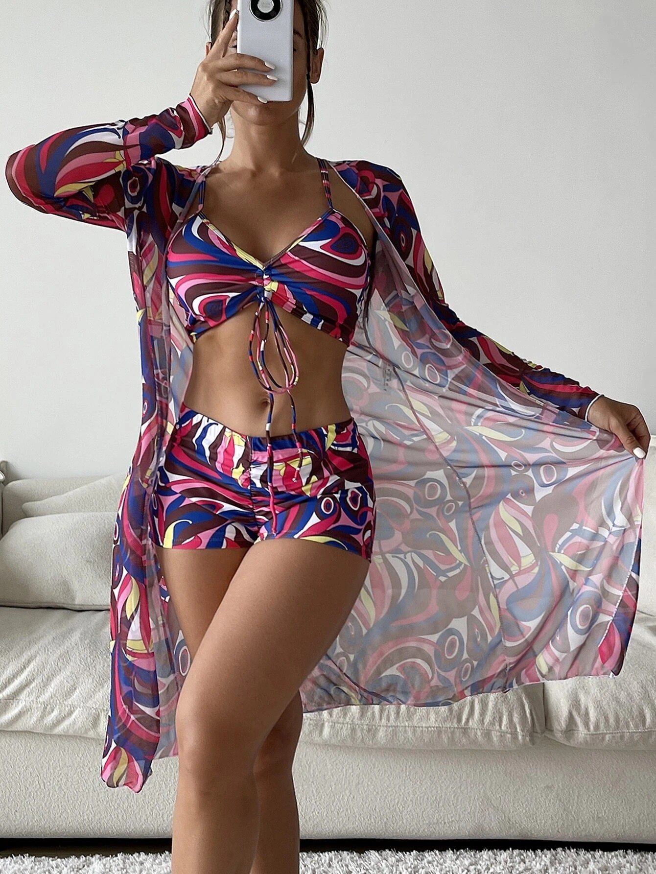 SunSplash High-Waist Three-Piece Swimsuit Set
