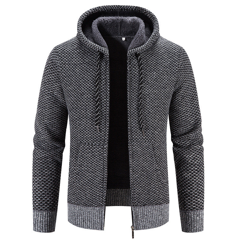 Wintermantel mit Reißverschluss, einfarbig, lange Ärmel, Kordelzug, mit Mütze, hält warm, lässig, dicker Plüschpullovermantel für den Alltag