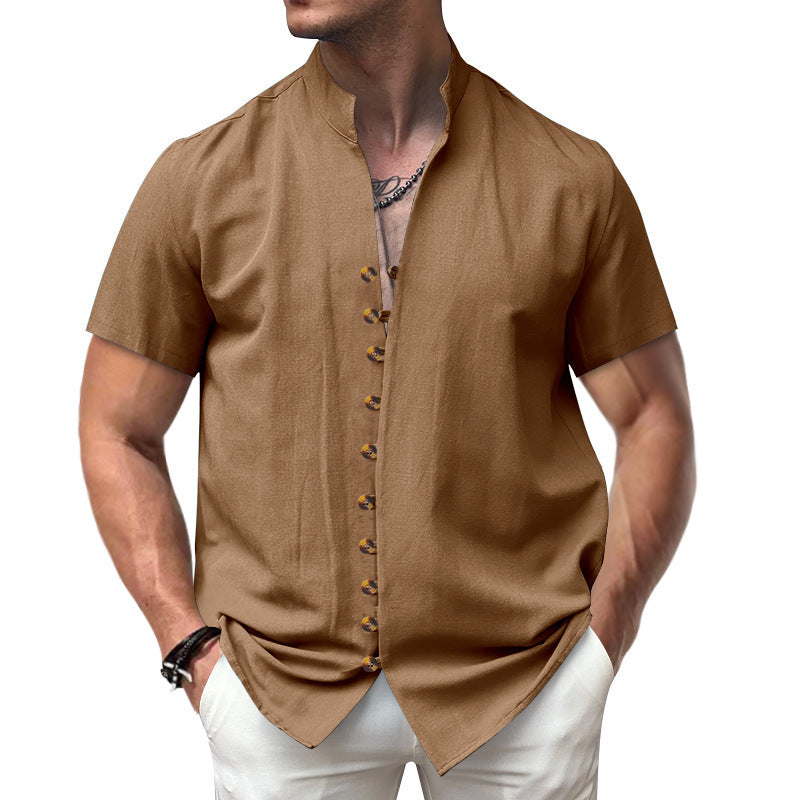 Luca | Linen Stand Collar Short Sleeve Shirt
