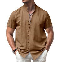 Luca | Linen Stand Collar Short Sleeve Shirt