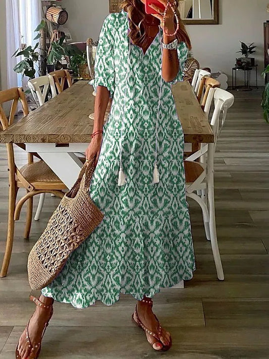 Azure | V-Neck Printed Summer Dress for Women