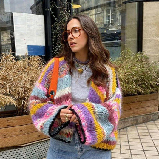 Bellini™ | Gestreifter, langärmliger, mehrfarbig karierter Cardigan