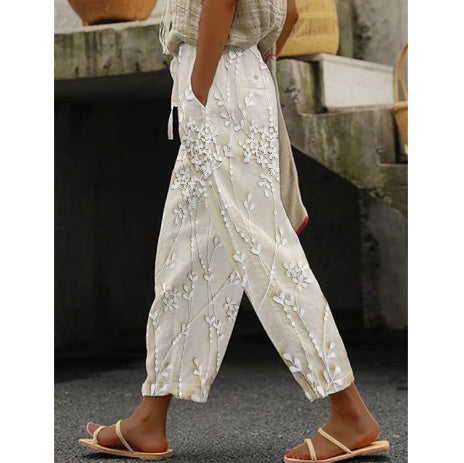 Floral Print Ankle-Length Casual Trousers for Women – All Seasons