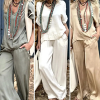 Ellen | V-neck Short Sleeve Wide Leg Pants Suit