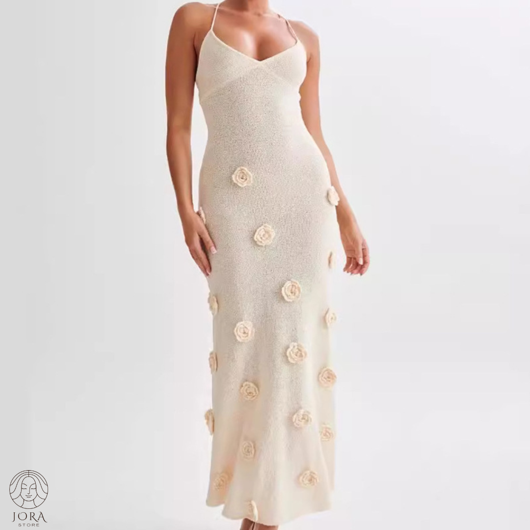 Amara™ | Rückenfreies Kleid mit Schnürung und dreidimensionalem Blumenmuster