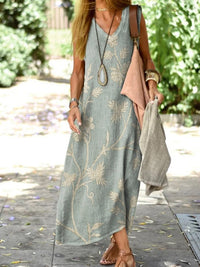 Asta | Sleeveless Cotton V-Neck Printed Summer Dress