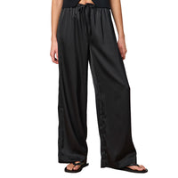Women's Black Wide-Leg Trousers with Drawstring | Mid Waist Fit