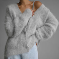 Loose V-neck Button Cardigan Fall Winter Single Breasted Knitted Sweater Top