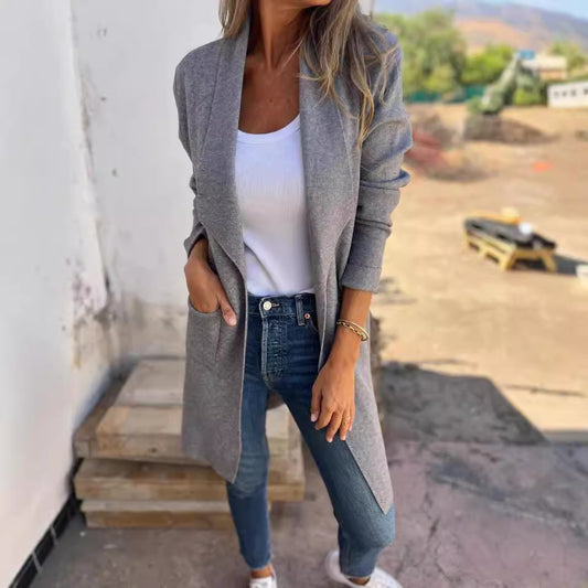 Alma | Mid-Length Wool Blend Lapel Cardigan