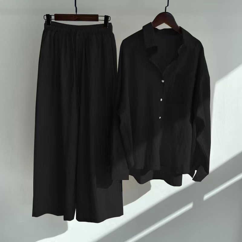 Liva | Summer Cotton and Linen Shirt Outfit with High-Waist Loose Trousers
