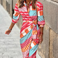 Dinna | Women's Striped Wrap Shirt Dress – Lace Up Irregular Hem