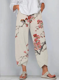 Aussie Floral Summer Pants – Printed Drawstring Casual Trousers for Women