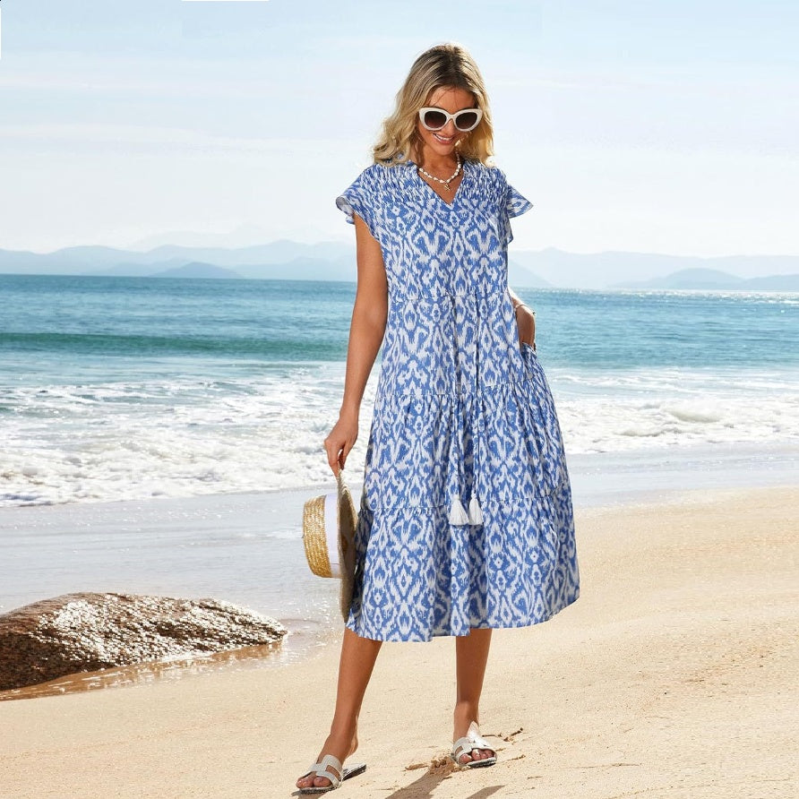 Victoria | Floral V-Neck Long Dress for Women