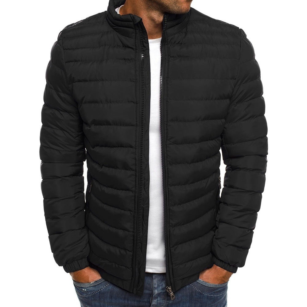 Herrenjacke mit Reißverschluss, einfarbig, lange Ärmel, Taschen, kältebeständig, Herbst, dicker, mit Baumwolle gefütterter Mantel für den Außenbereich