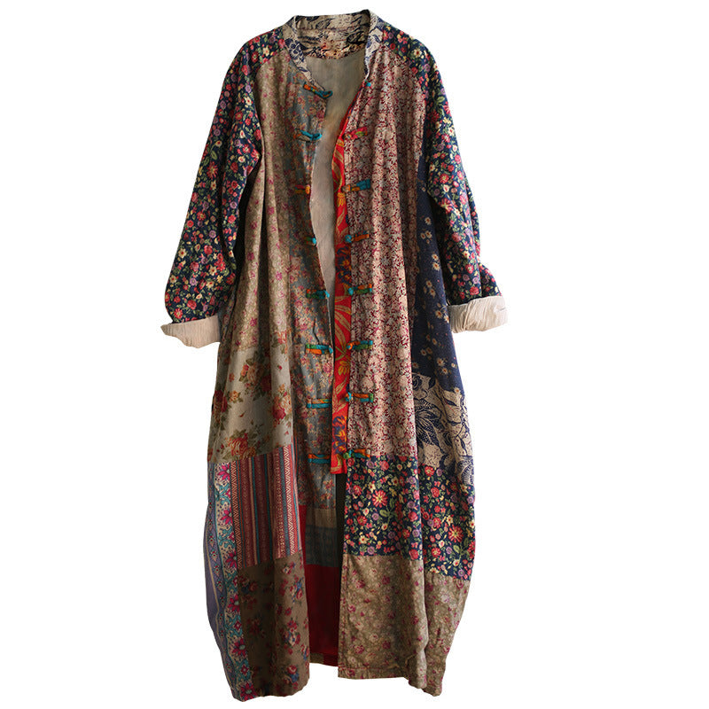 Vintage Chinoiserie Kontrastjacke aus Baumwolle und Leinen