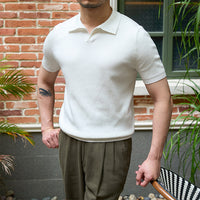 Men’s Retro Ribbed Knit Polo Short Sleeve Shirt