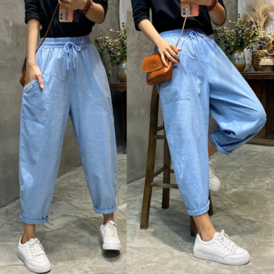 Wadenlange Caprihose aus Baumwollleinen mit mittelhohem Bund PureComfort