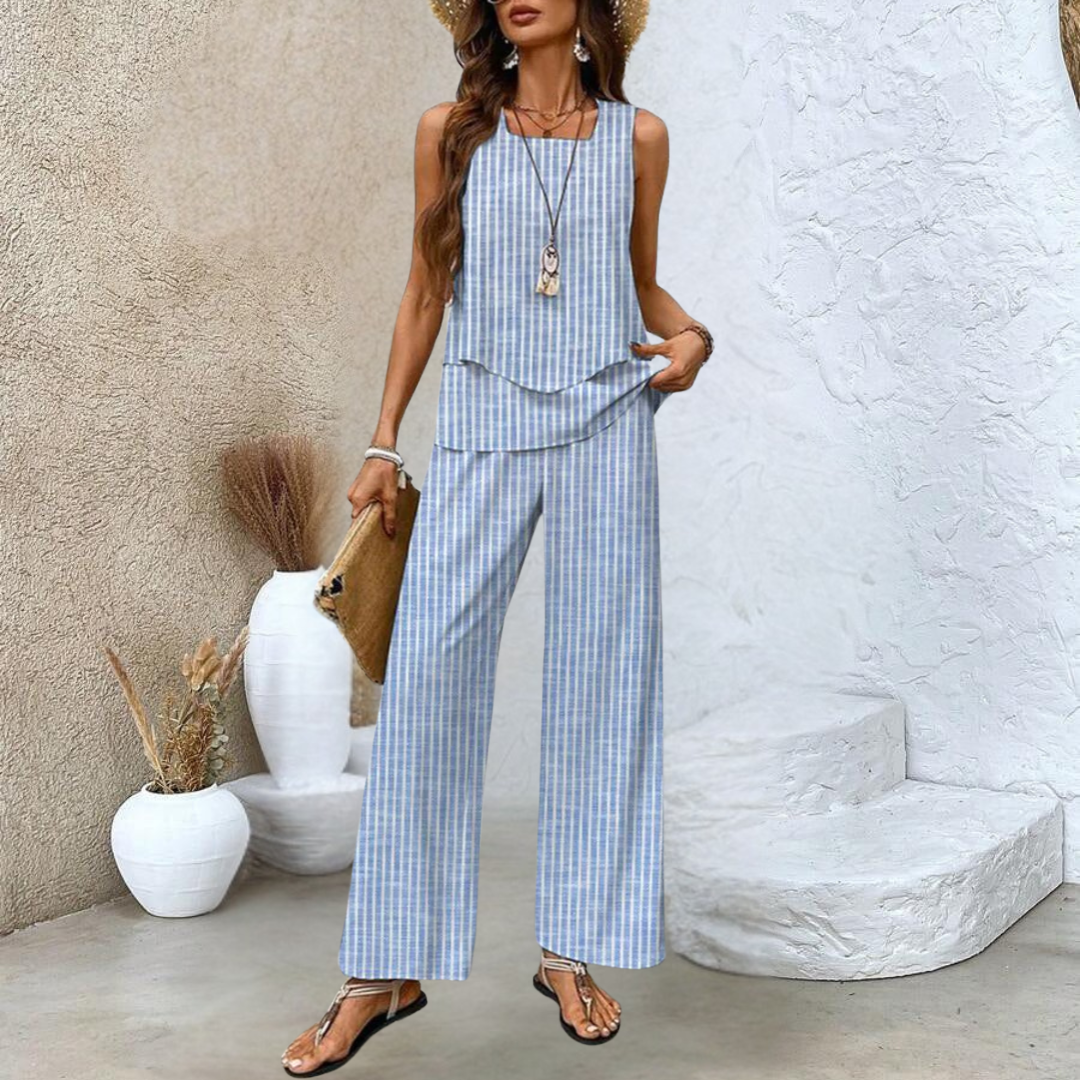 FloralEase | Sleeveless Vest and Loose Pants Set