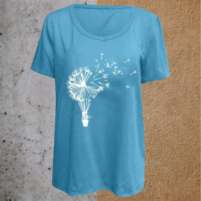 FloralWhisper – Lockere Bluse mit V-Ausschnitt und Löwenzahn-Print