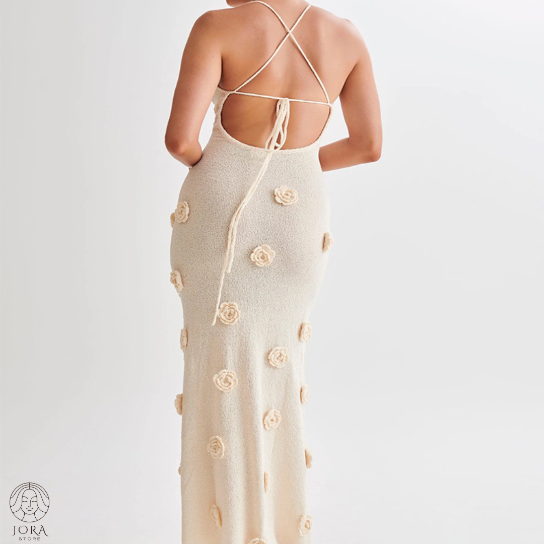 Amara™ | Rückenfreies Kleid mit Schnürung und dreidimensionalem Blumenmuster