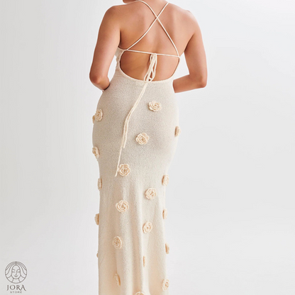 Amara™ | Rückenfreies Kleid mit Schnürung und dreidimensionalem Blumenmuster